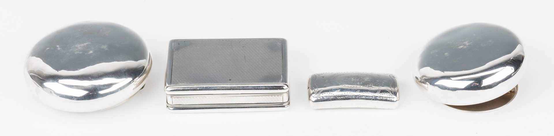 Lot 196: 4 English & Irish Sterling Silver Snuff Boxes