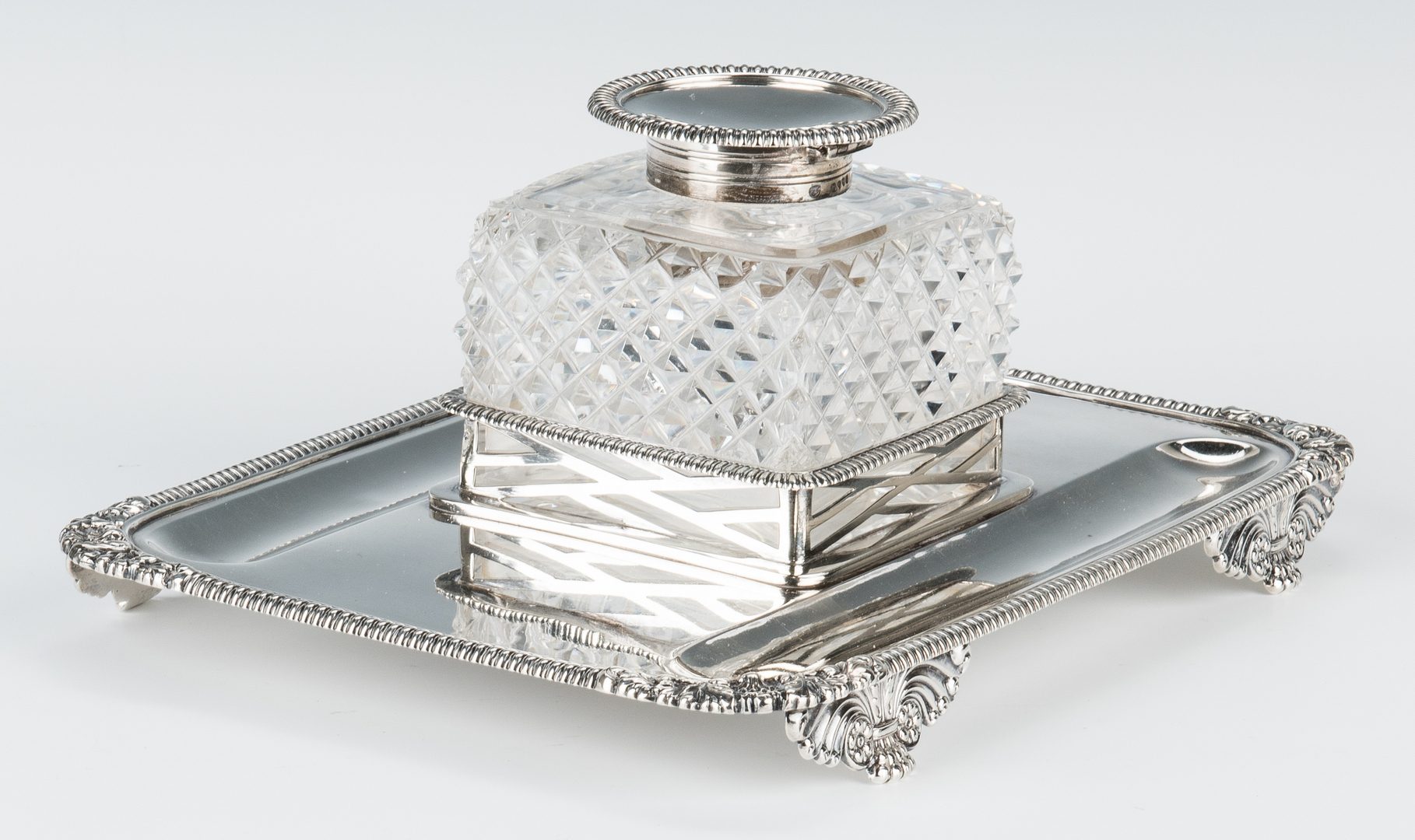 Lot 202: English Sterling & Crystal Inkstand