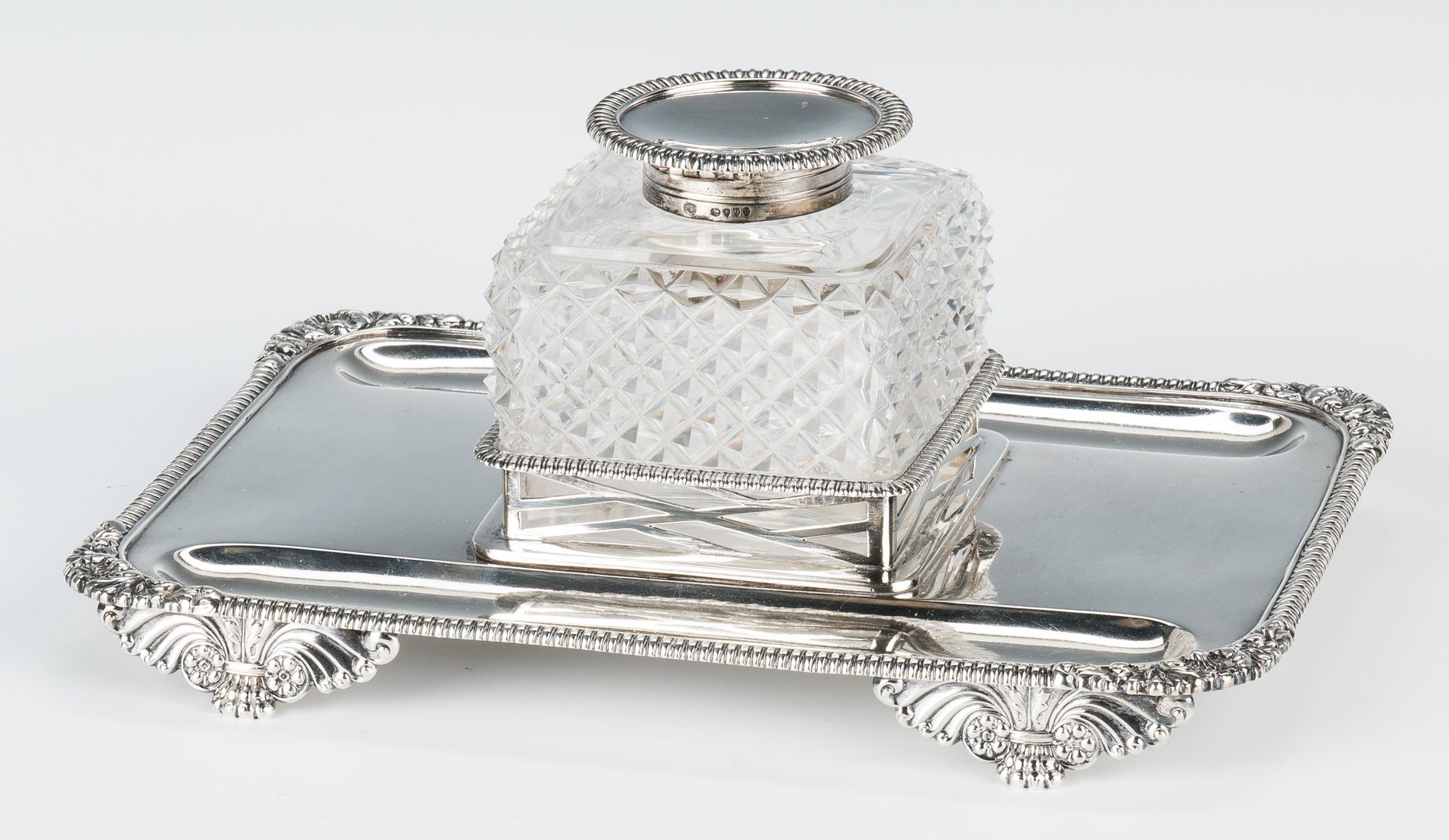 Lot 202: English Sterling & Crystal Inkstand