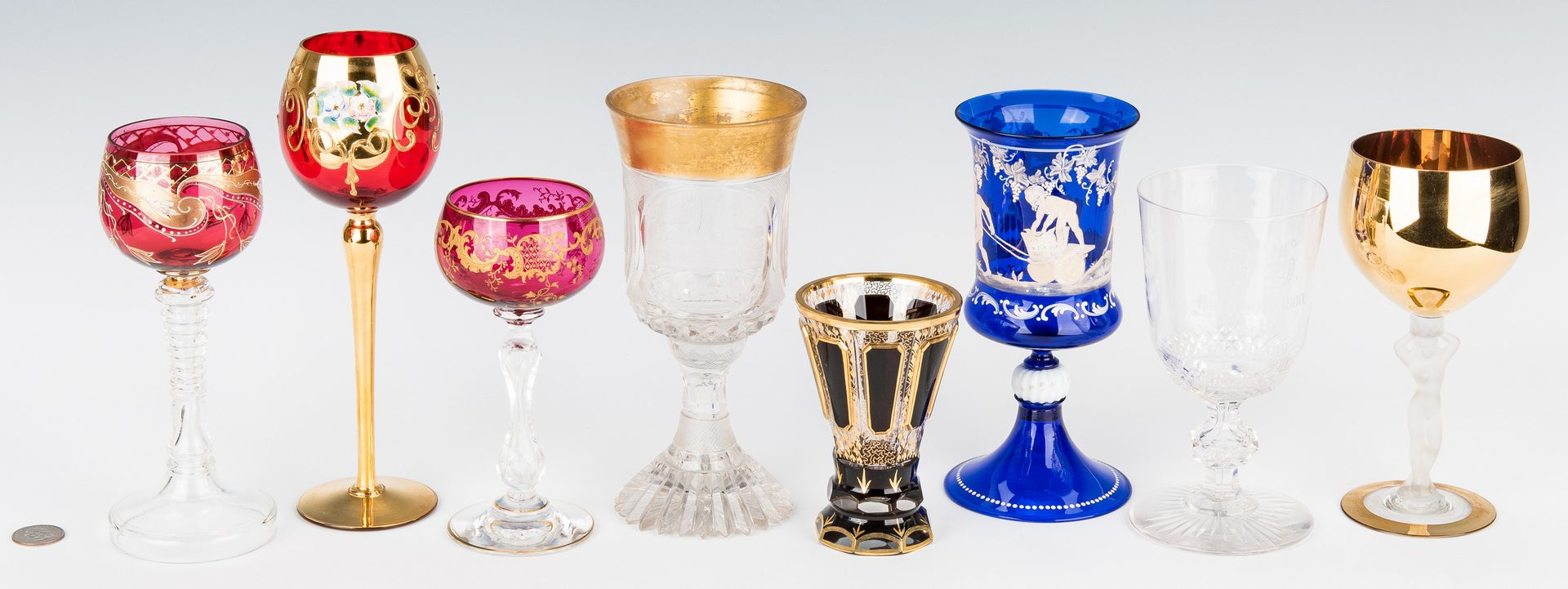 Lot 216: Collection of 8 Art & Cut Glass Goblets