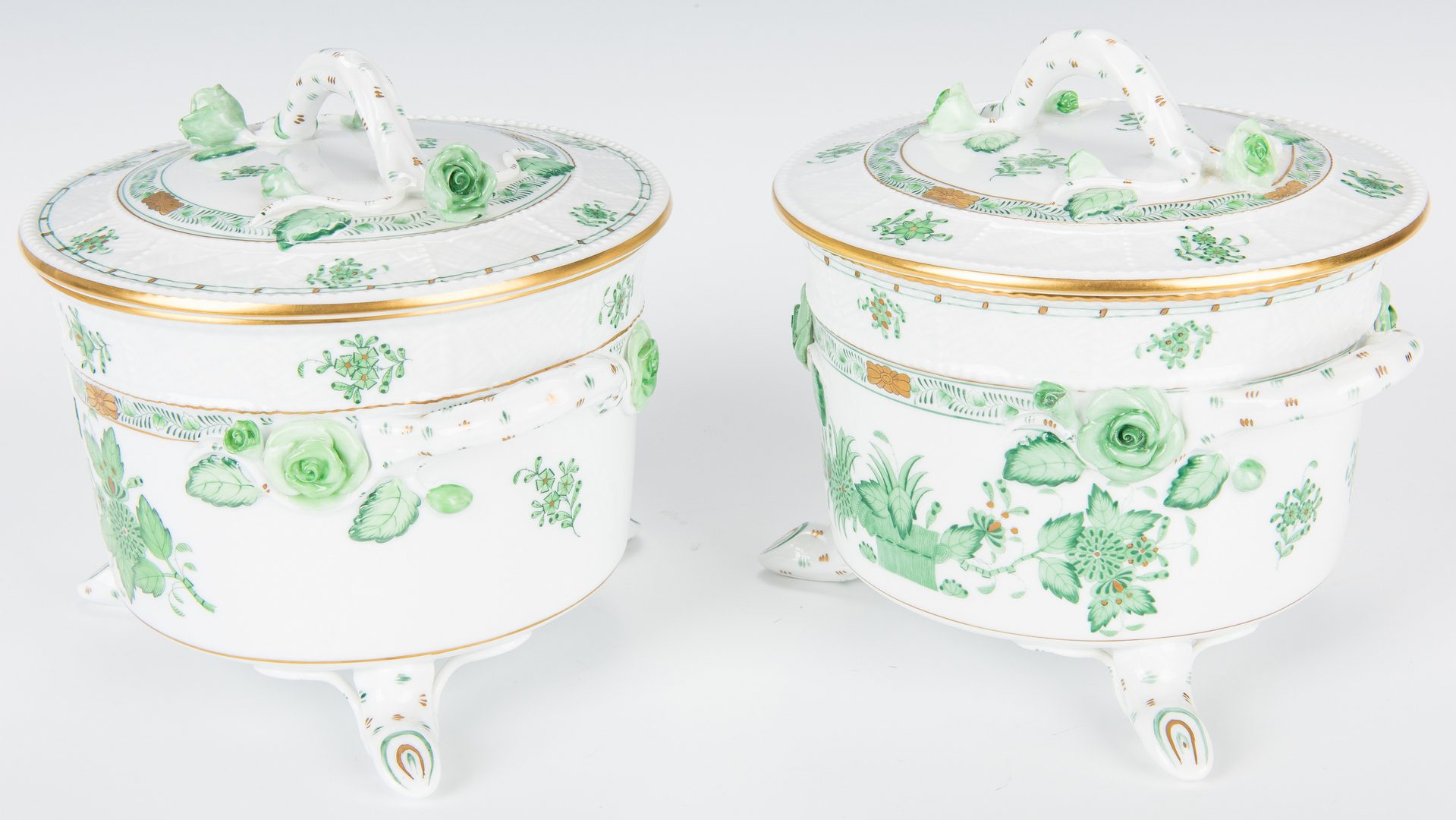 Lot 234: Herend Porcelain Cachepot & 2 Herend Biscuit Jars