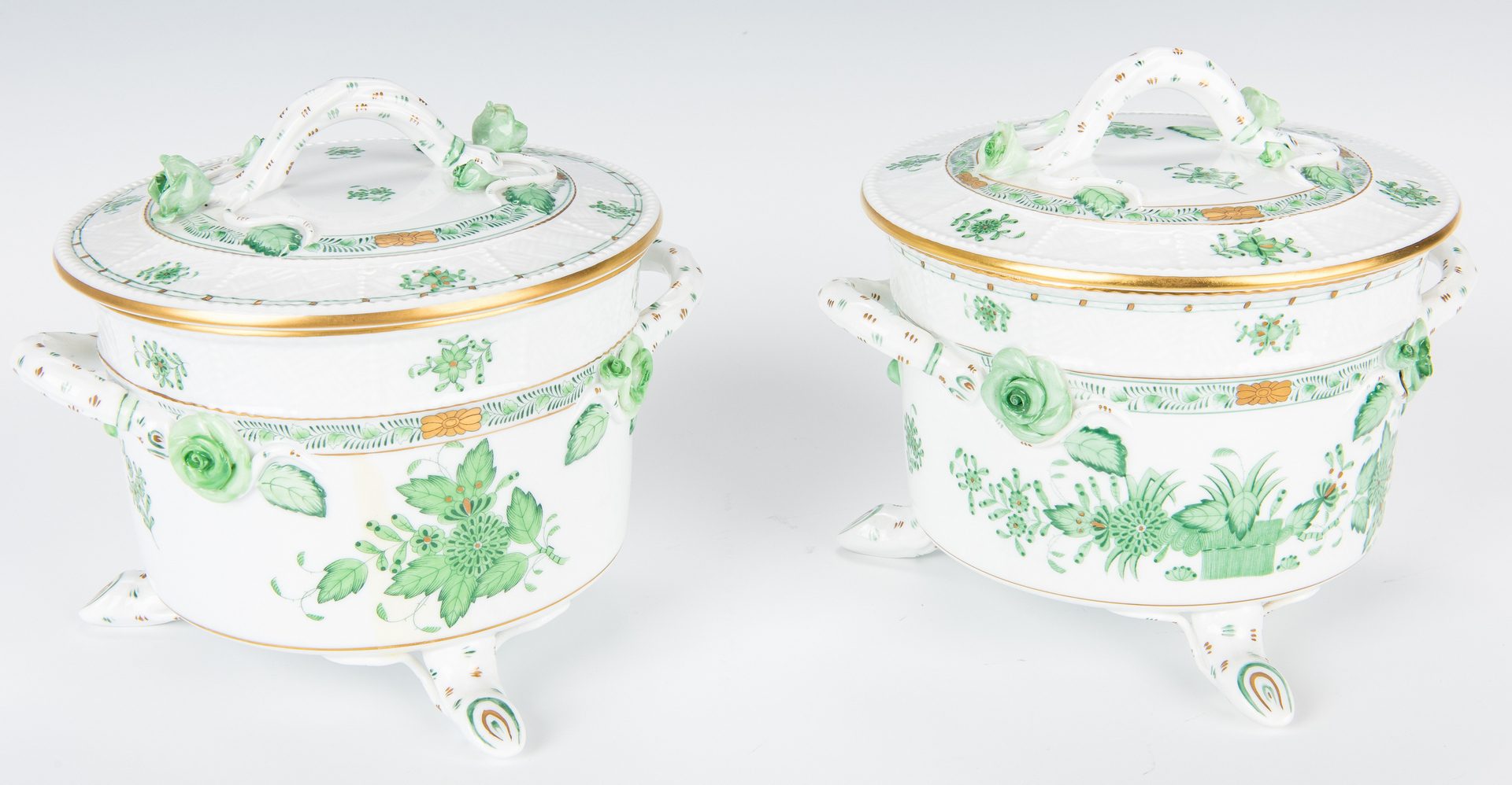 Lot 234: Herend Porcelain Cachepot & 2 Herend Biscuit Jars
