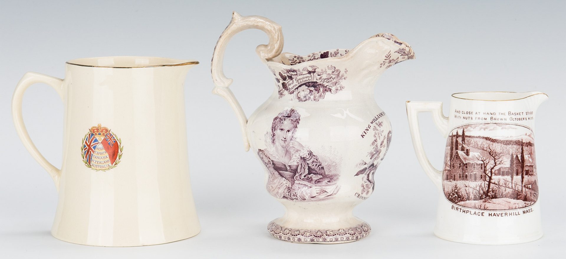 Lot 241: 7 Historical Transferware Pitchers incl. Waterloo, Farmers Arms