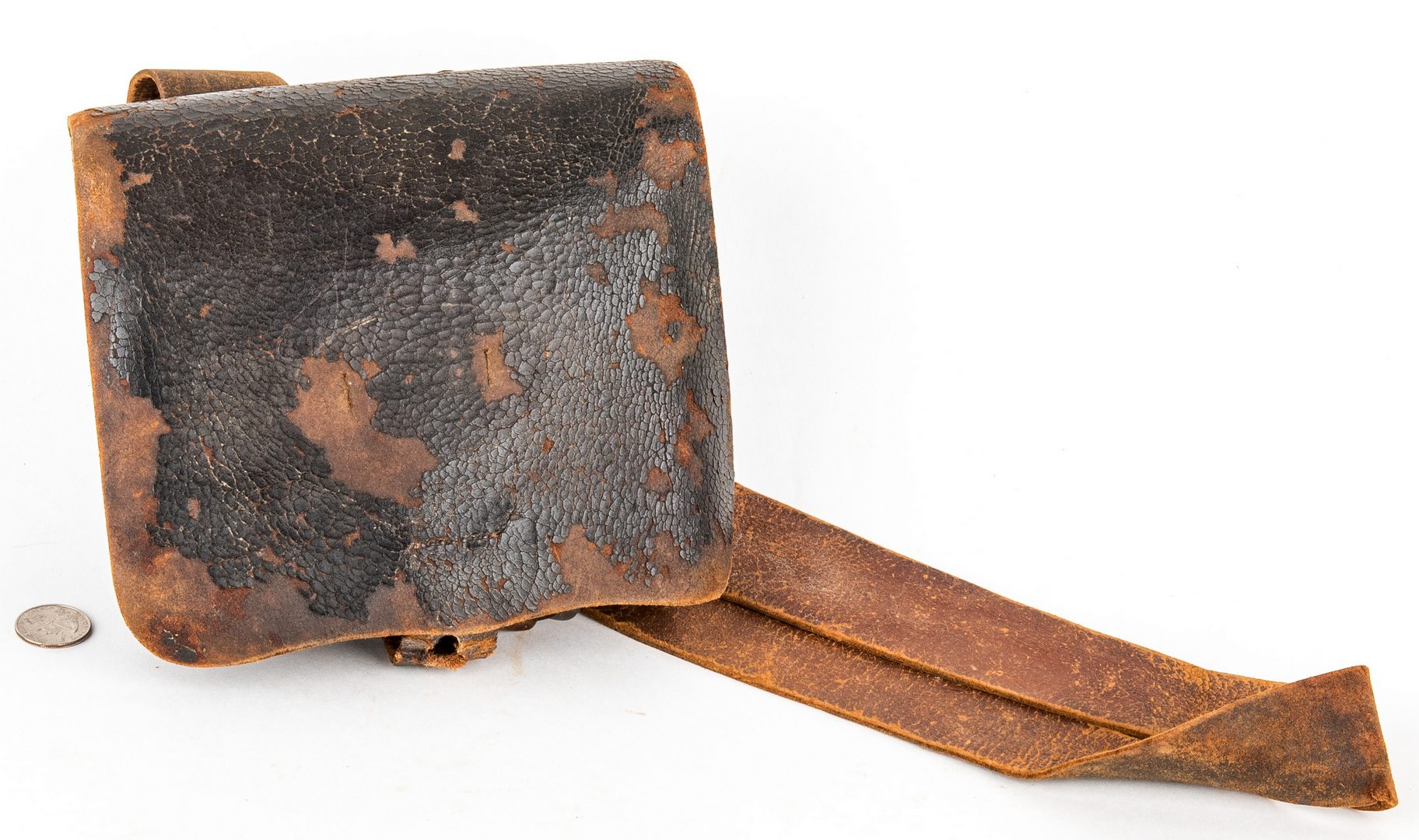 Lot 279: Confederate Arsenal Made Leather Cartridge Box with Leather Shoulder Sling