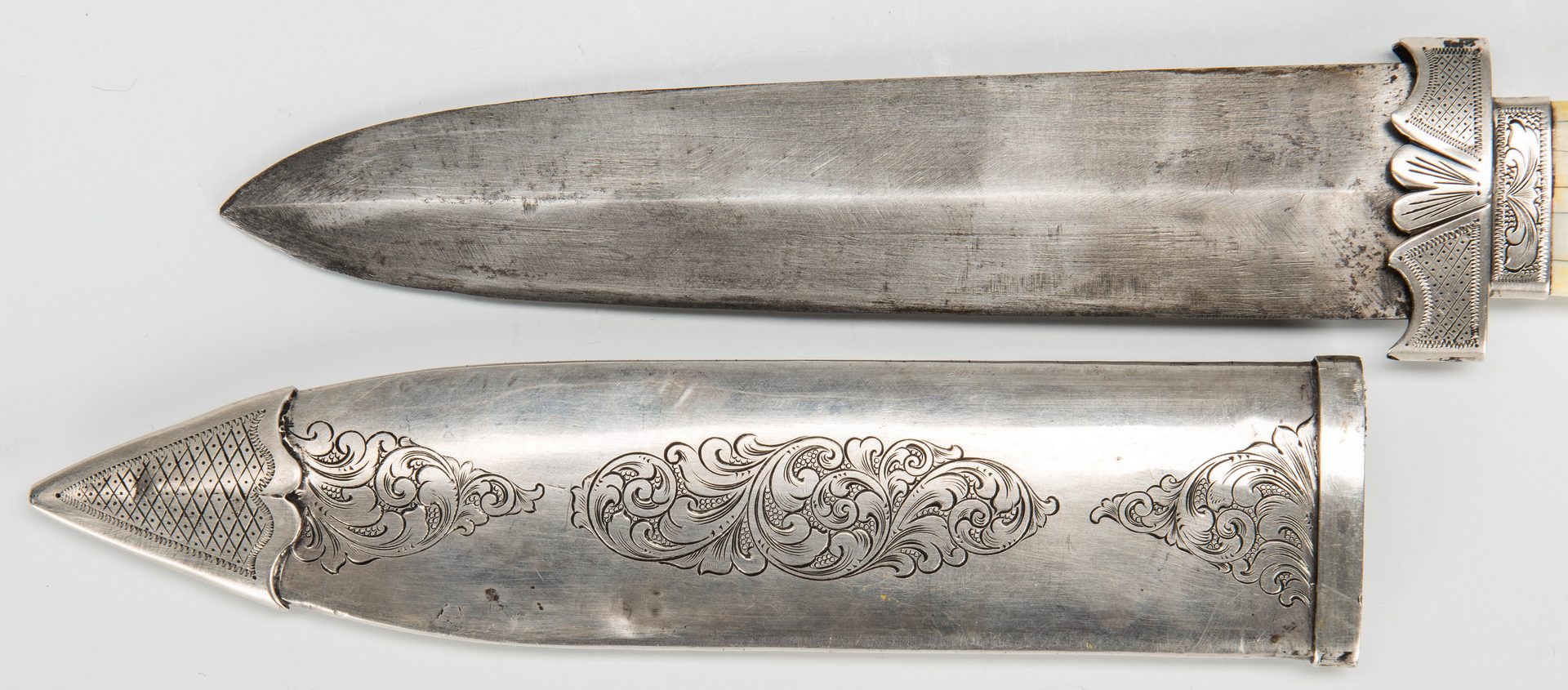 Lot 332: East Tennessee Samuel Bell Dagger Point Knife & Silver Scabbard