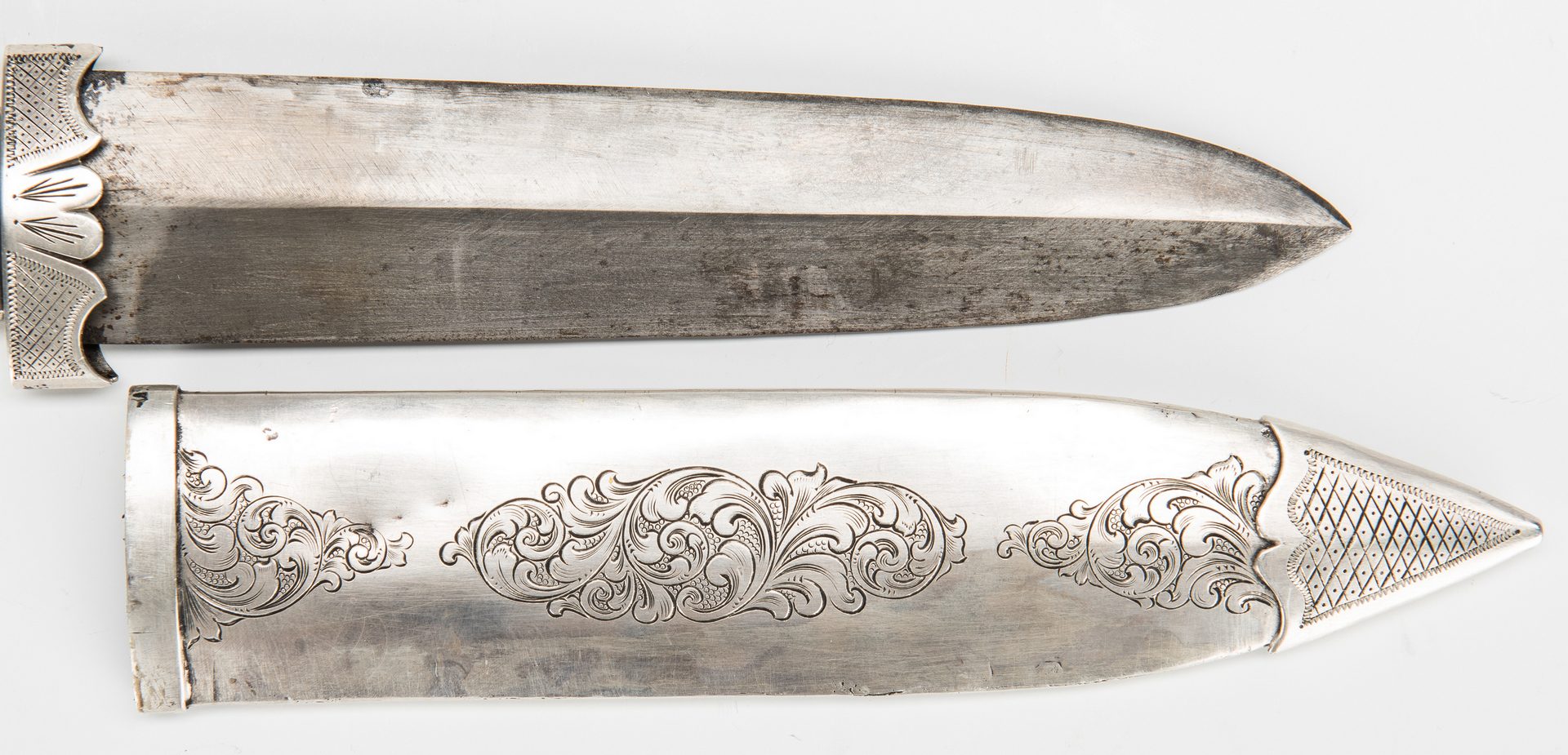 Lot 332: East Tennessee Samuel Bell Dagger Point Knife & Silver Scabbard