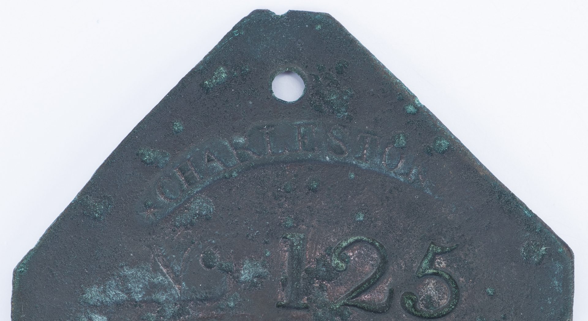 Lot 338: 1815 Charleston Lafar Fisher Slave Hire Badge, Number 125