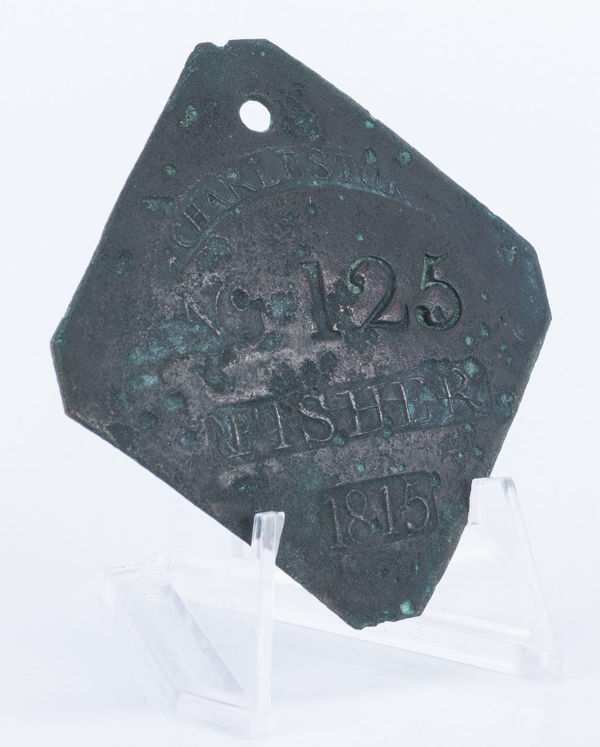 Lot 338: 1815 Charleston Lafar Fisher Slave Hire Badge, Number 125