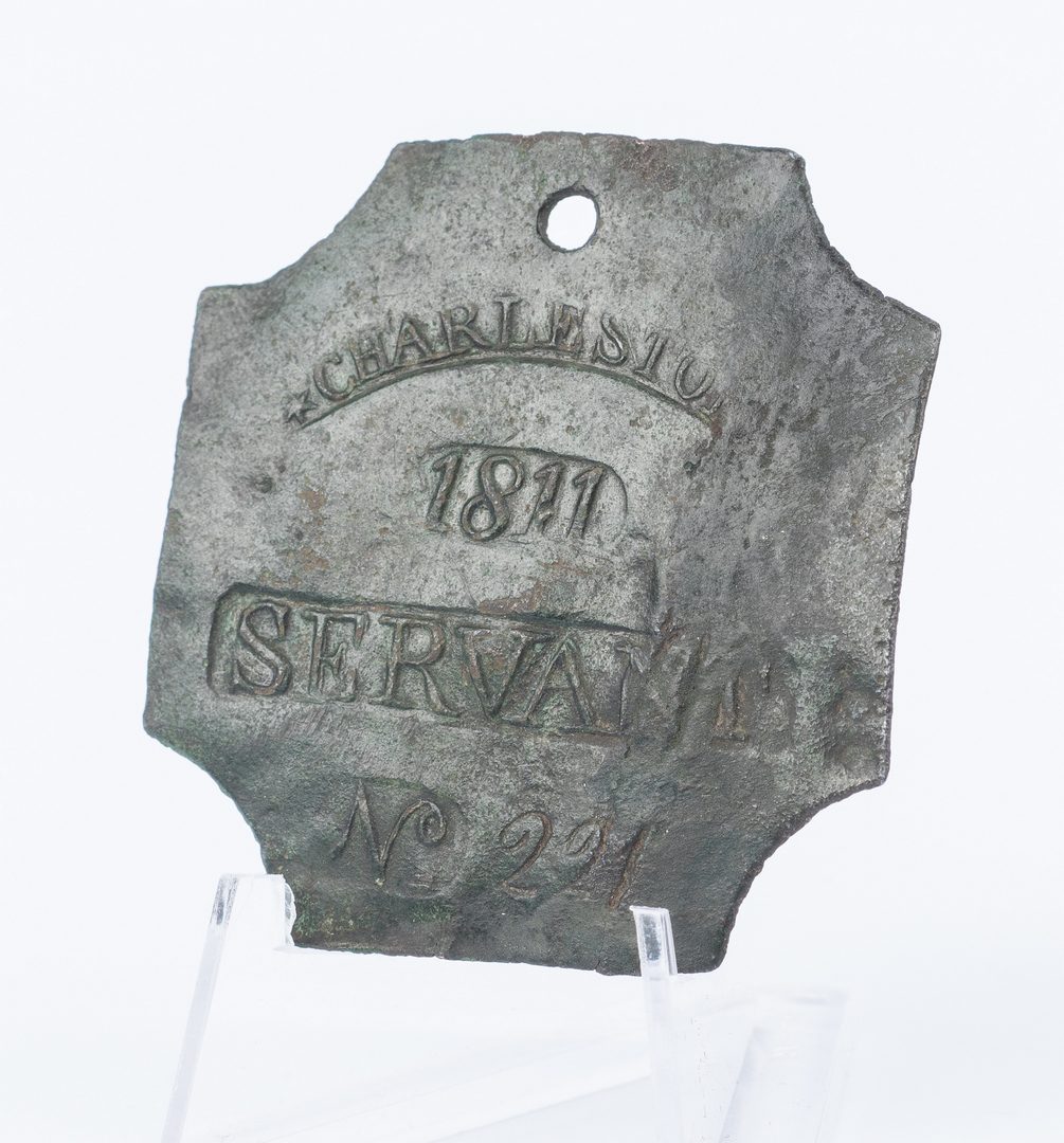 Lot 340: 2 Charleston Slave Hire Badges, incl. Lafar.