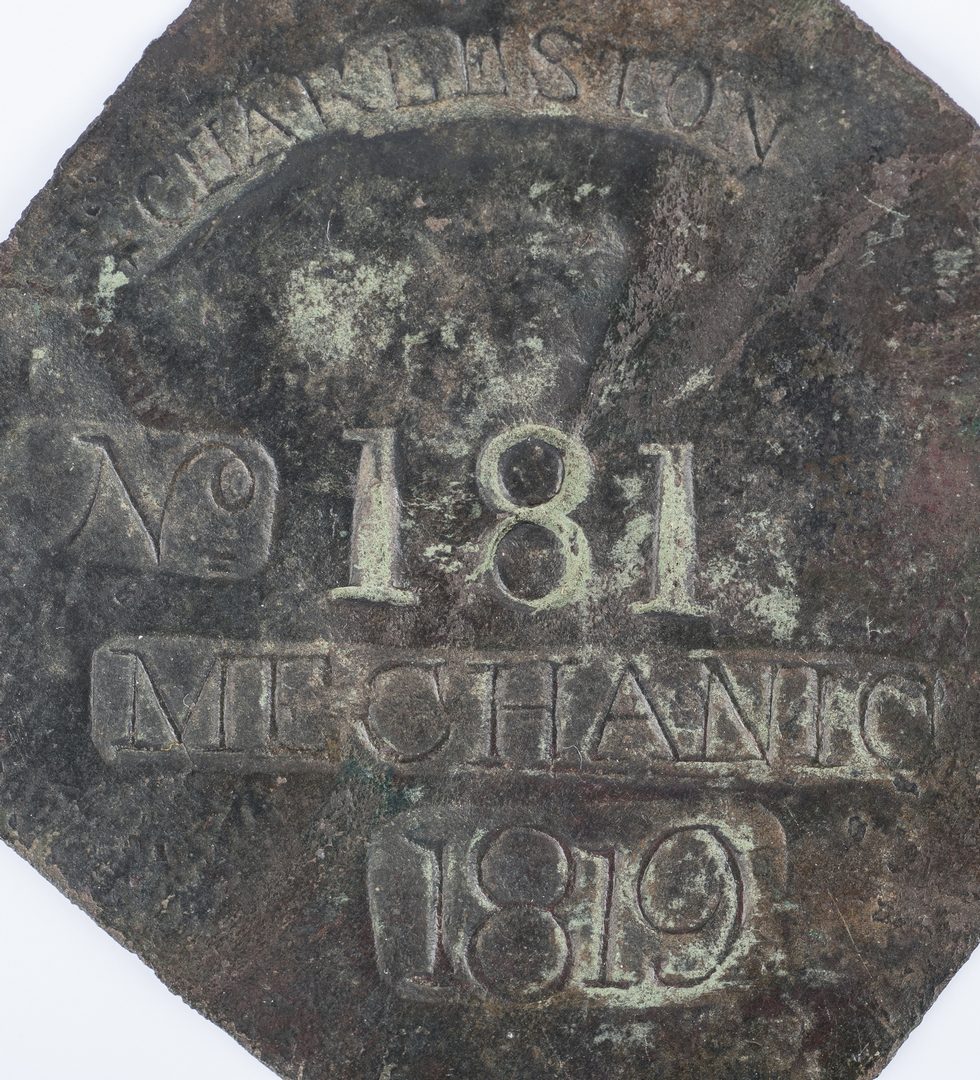Lot 341: 1819 Charleston Lafar Mechanic Slave Hire Badge, Number 181