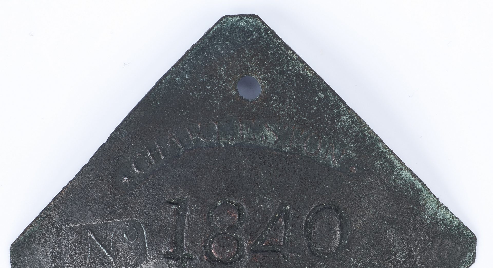 Lot 342: 1827 Charleston Lafar Servant Slave Hire Badge, Number 1840