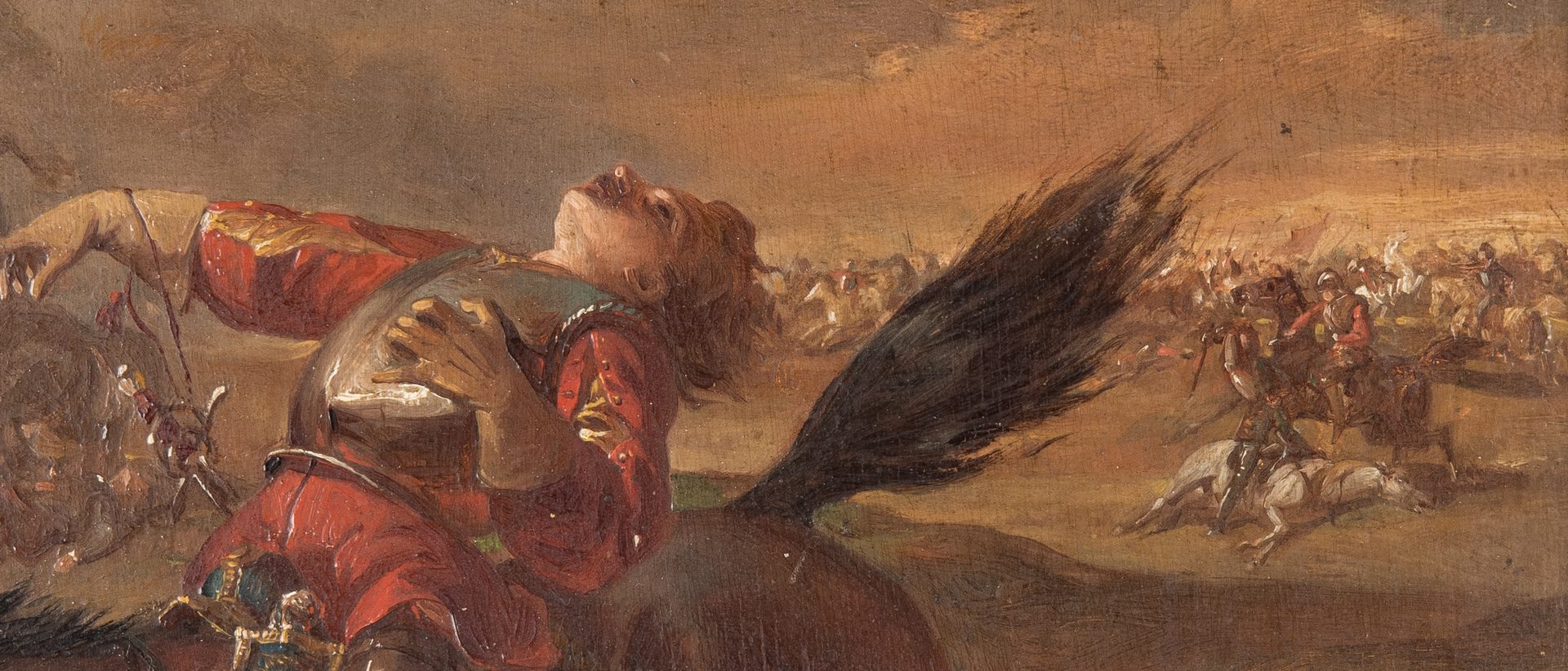 Lot 357: English School Painting, "Wounded in Battle"