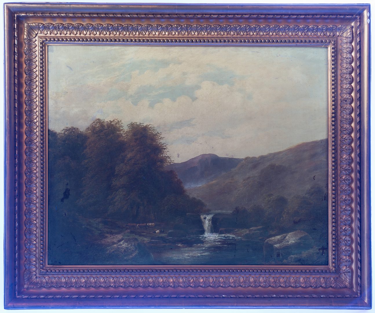 Lot 370: 19th Cent. English  O/C Landscape with Cattle