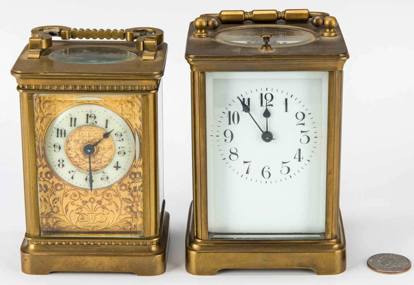 Lot 379: 2 Brass Carriage Clocks, incl.  J.E. Caldwell & Co.