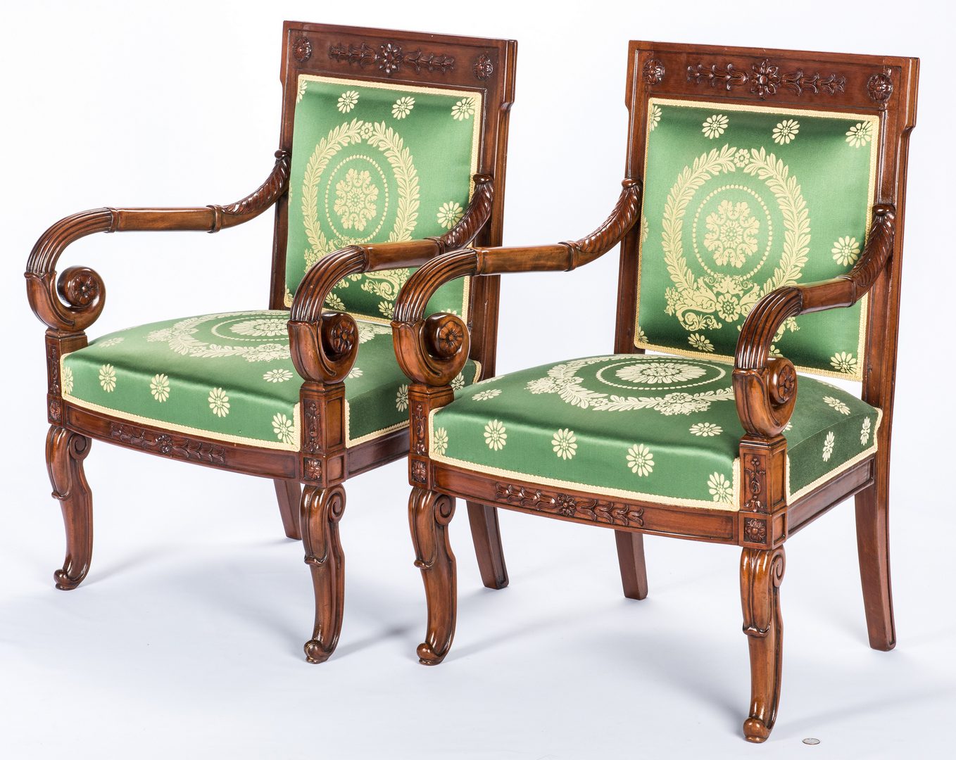 Lot 382: Pair Signed French Neoclassical Arm Chairs, COUDURIER