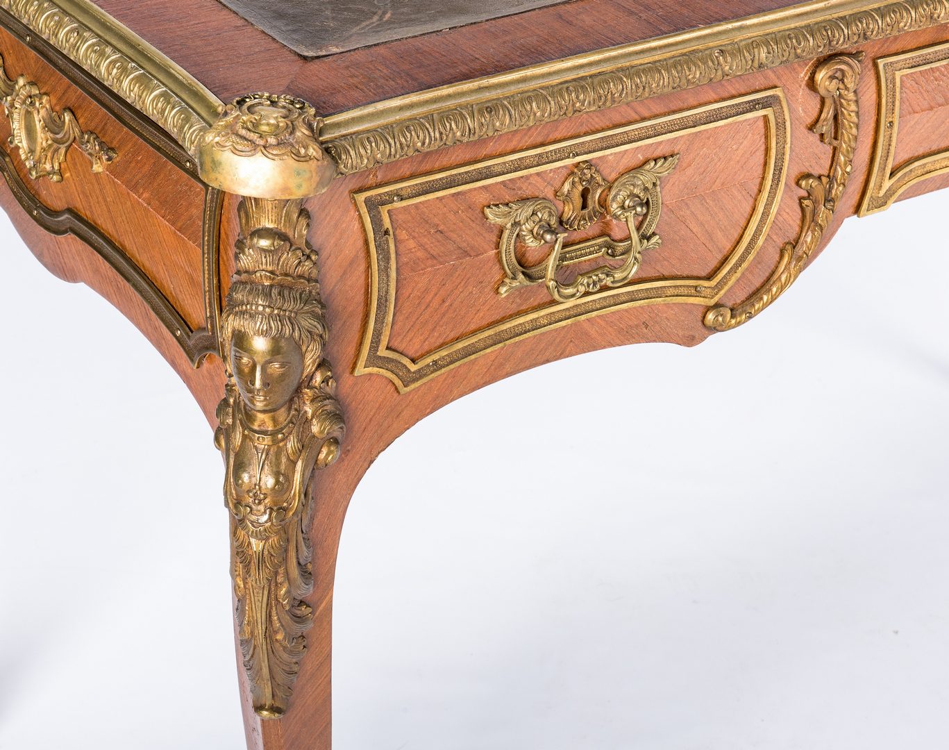Lot 386: Louis XV Style Bureau Plat Desk w/ Bronze Mounts