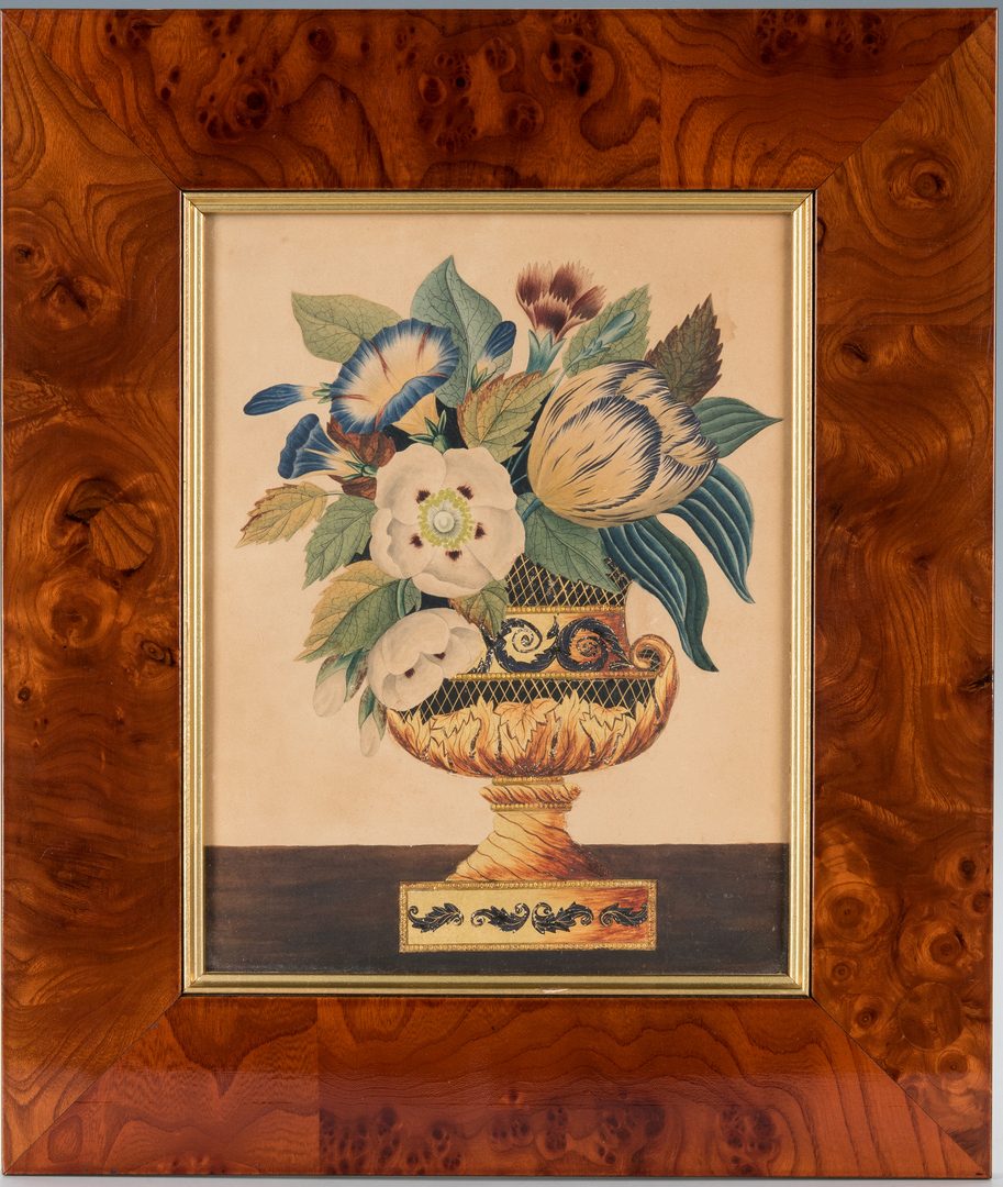 Lot 406: Pair Gilt-Embellished Watercolor Theorems, c. 1850