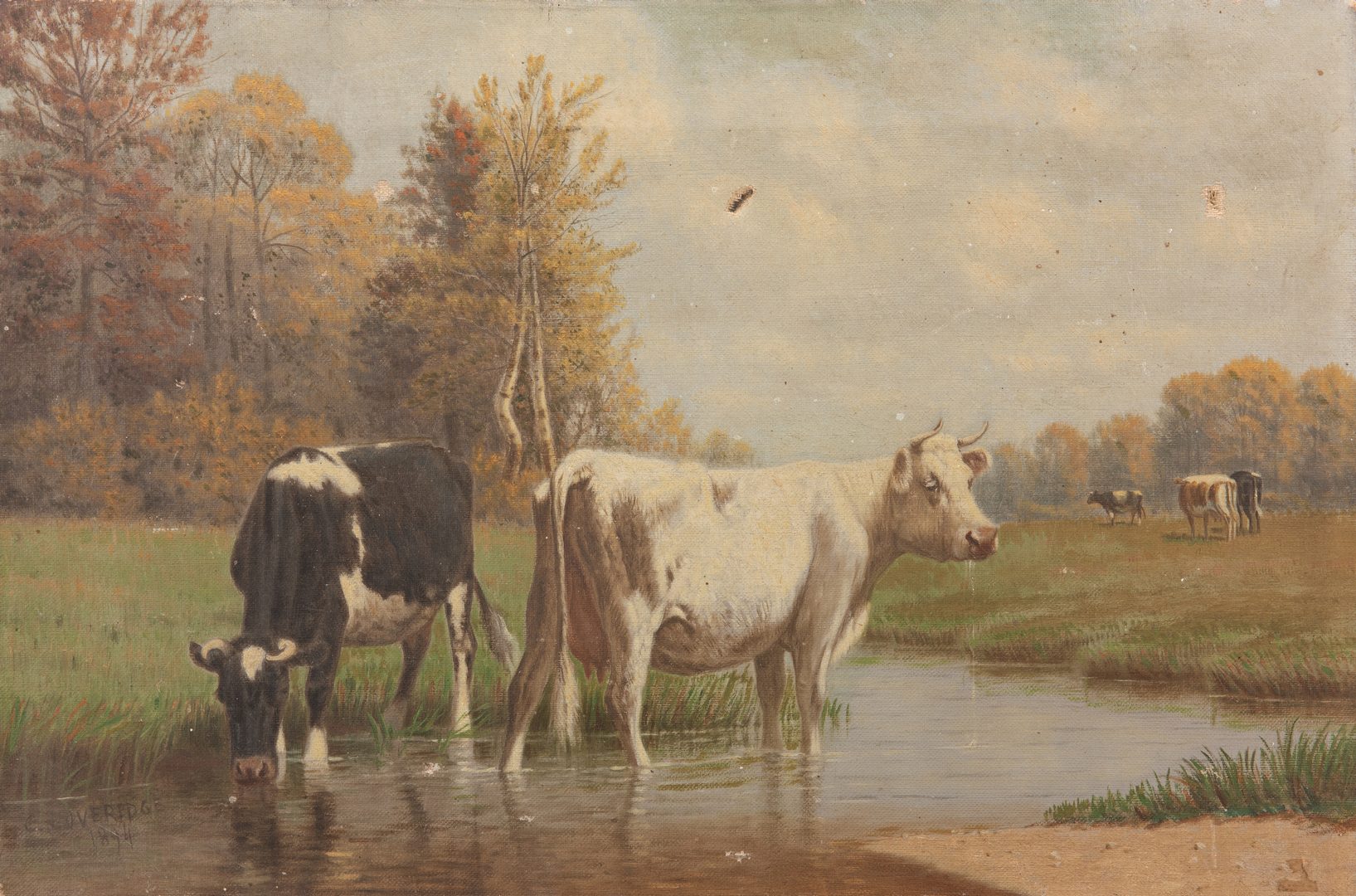 Lot 413: Clinton Loveridge O/C, Landscape with Cows
