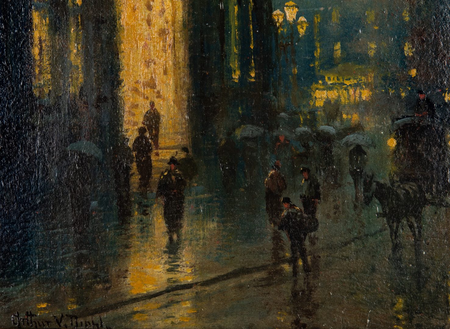 Lot 416: Arthur Diehl Oil on Panel, Cathedral at Night
