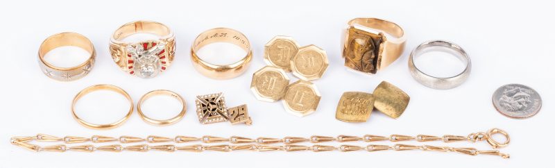 Lot 436: Group of 11 pcs 14K gold Jewelry, incl. Masonic