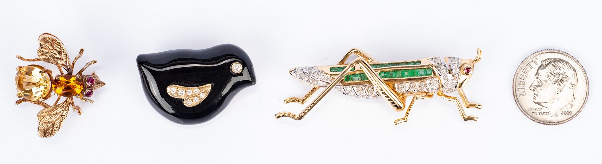 Lot 438: 3 Gemstone Insect and Bird Pins