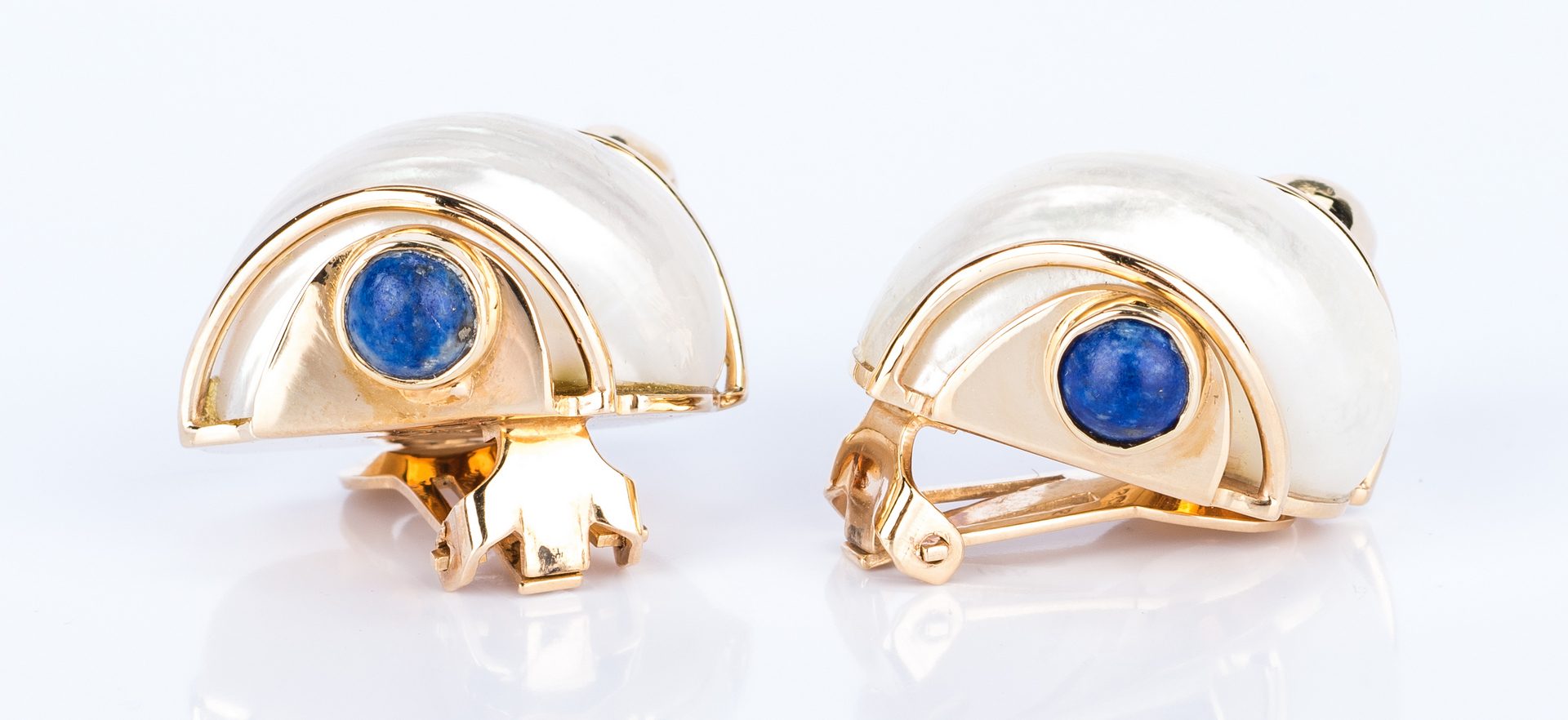 Lot 446: Seaman Schepps Gold Shell Gemstone Earrings