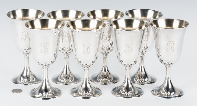 Lot 455: 8 Steiff Sterling Silver Water Goblets