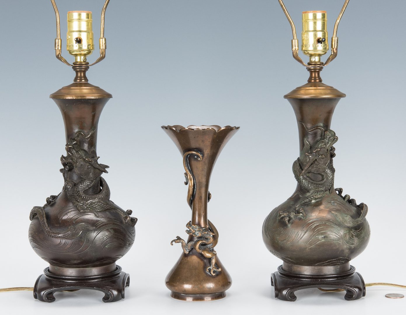 Lot 471: 3 Japanese Bronze Vases