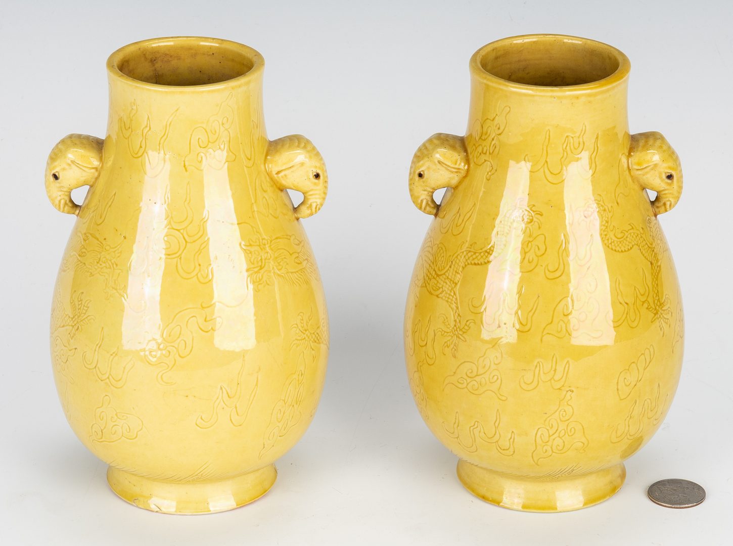 Lot 477: 2 Yellow Glaze Hu Fan Vases