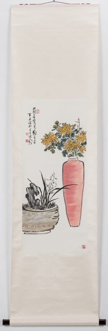 Lot 485: 1960s Chinese Scroll, possibly Chen Banding, flowers