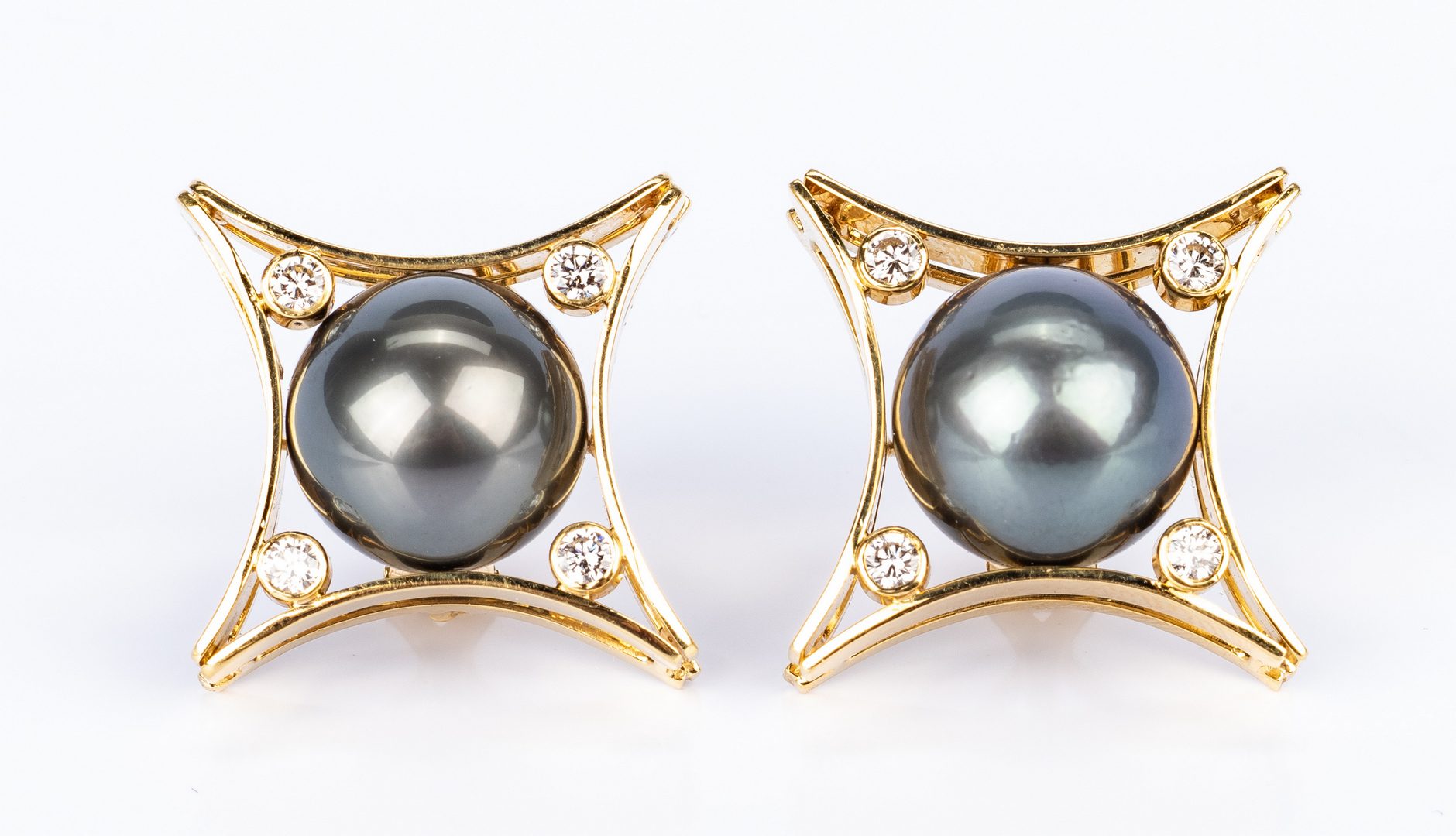 Lot 48: 18K Tahitian Pearl & Diamond Earrings