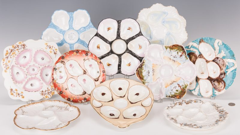 Lot 502: 10 Assorted Oyster Plates, late 19-early 20th c.