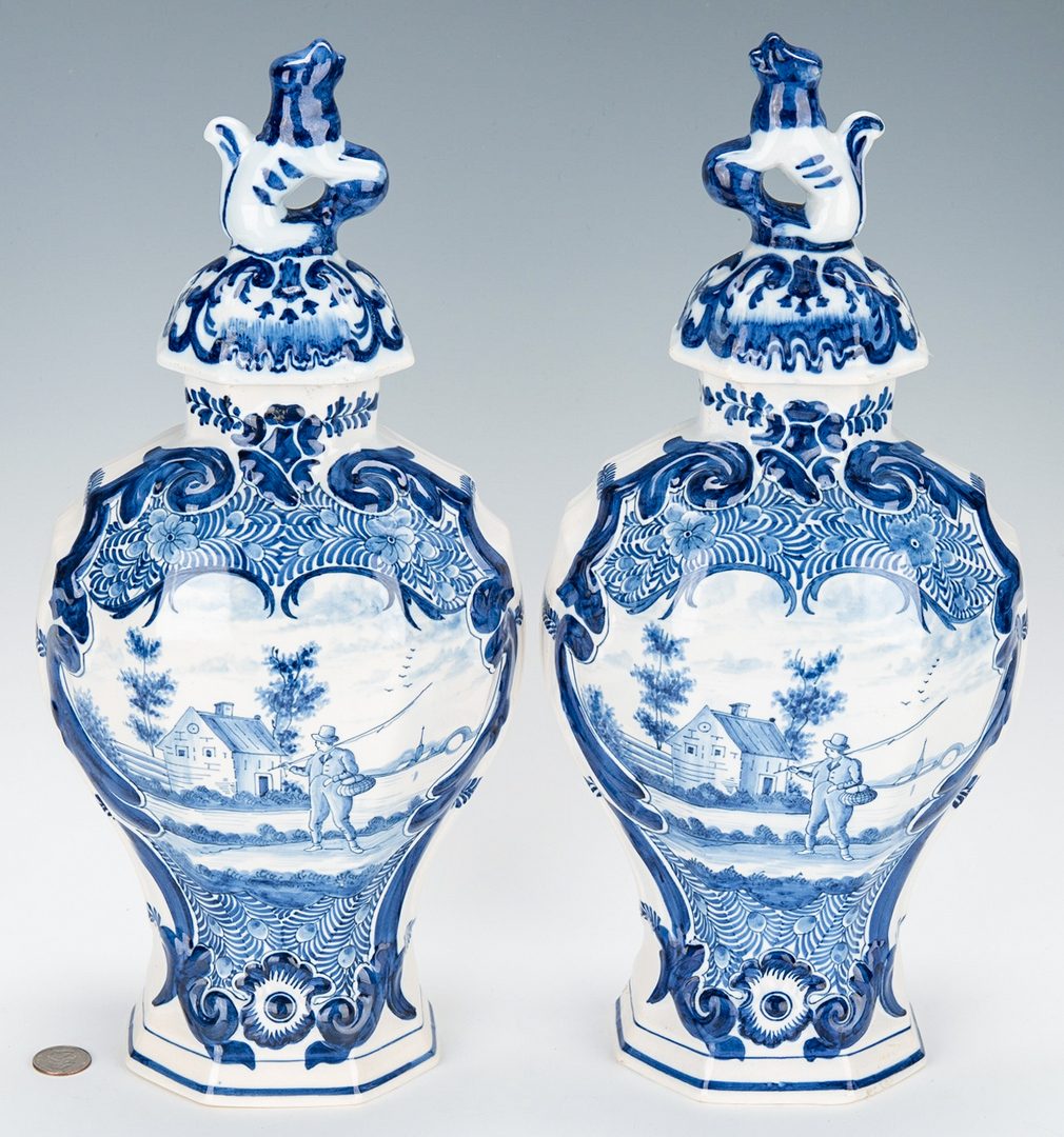 Lot 503: Pair of Signed Delft Lidded Urns