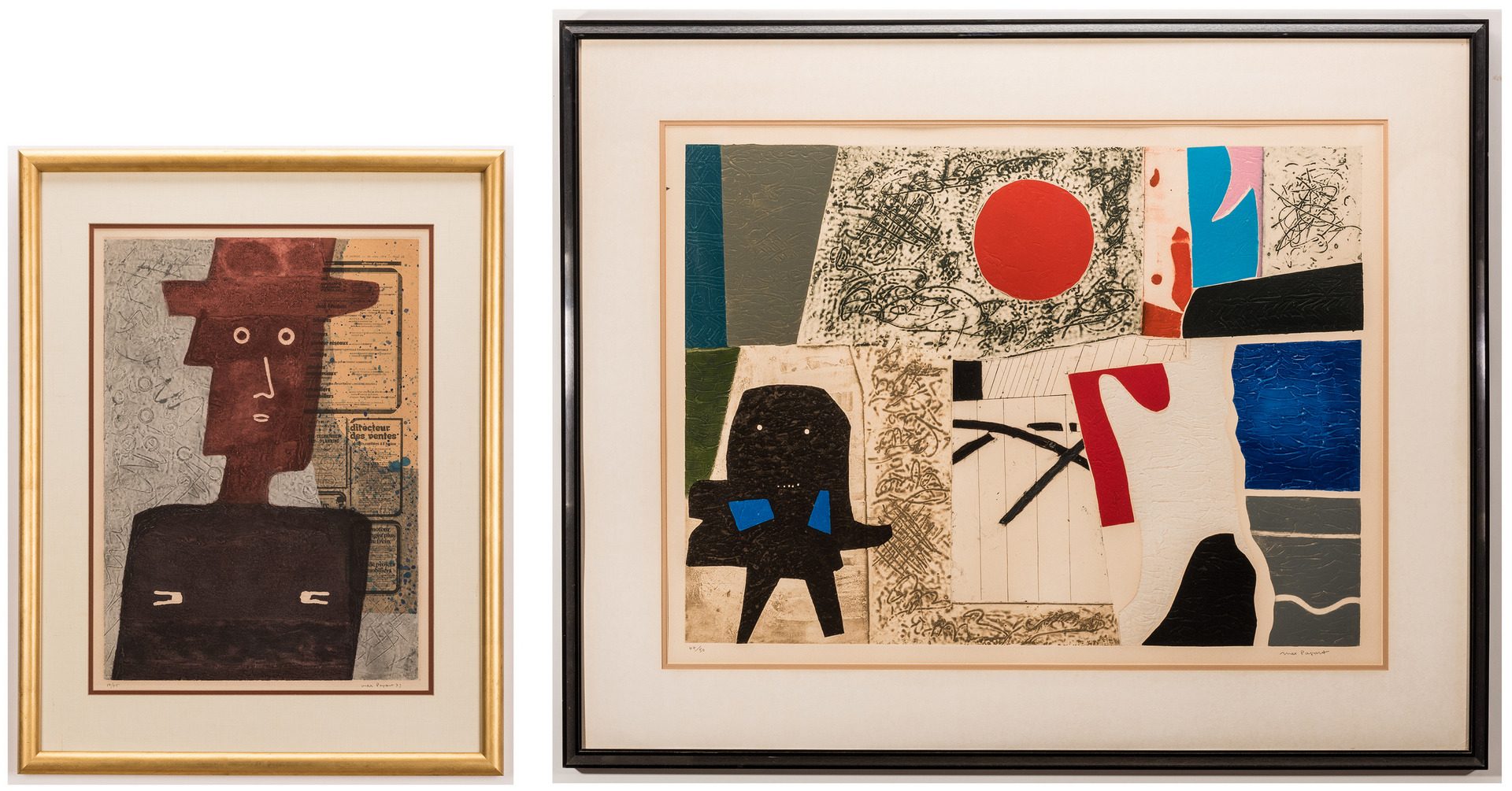 Lot 543: 2 Max Papart Etchings, Red Sun and L'Homme au Chap