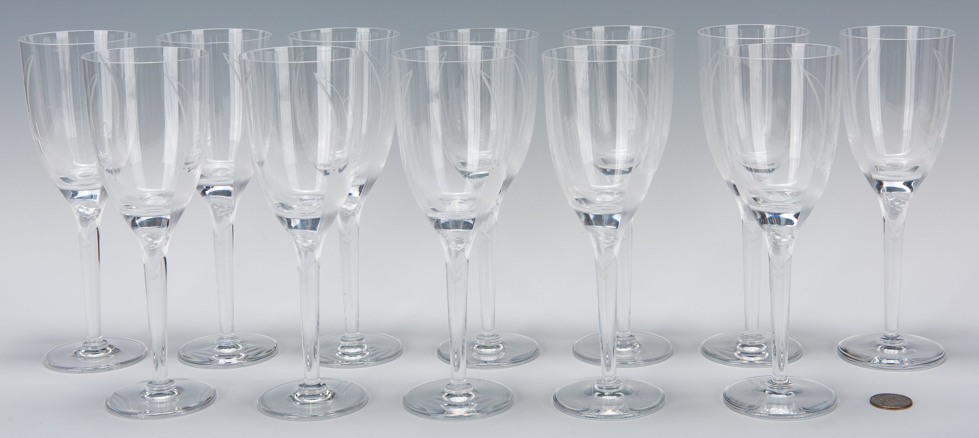 Lot 568: Set of 12 Lalique Champagne Flutes