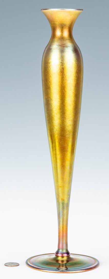 Lot 573: Tall Steuben Aurene Art Glass Vase, 16", Labeled and Marked