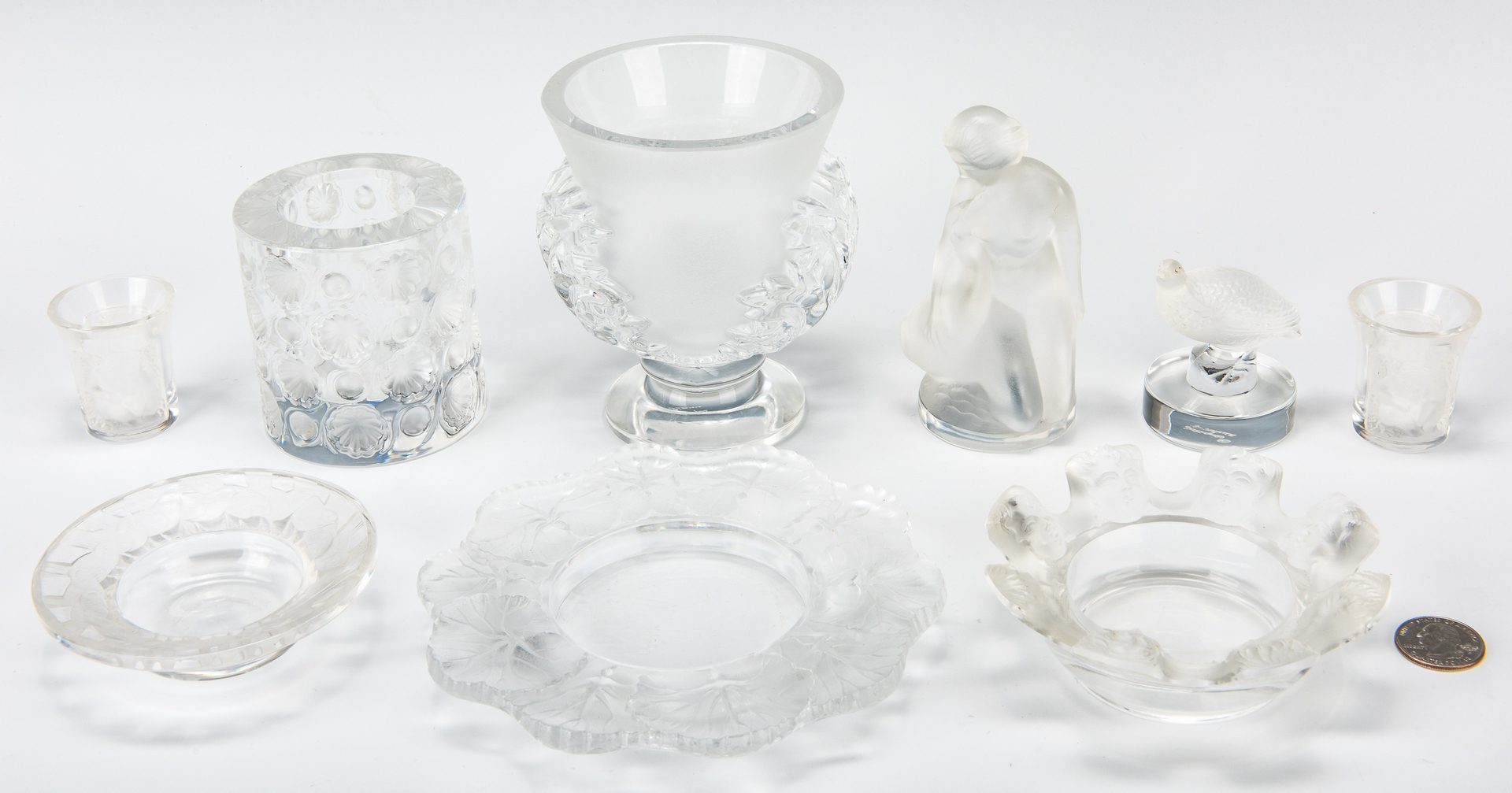 Lot 575: 9 Assorted Lalique Novelty Crystal Items