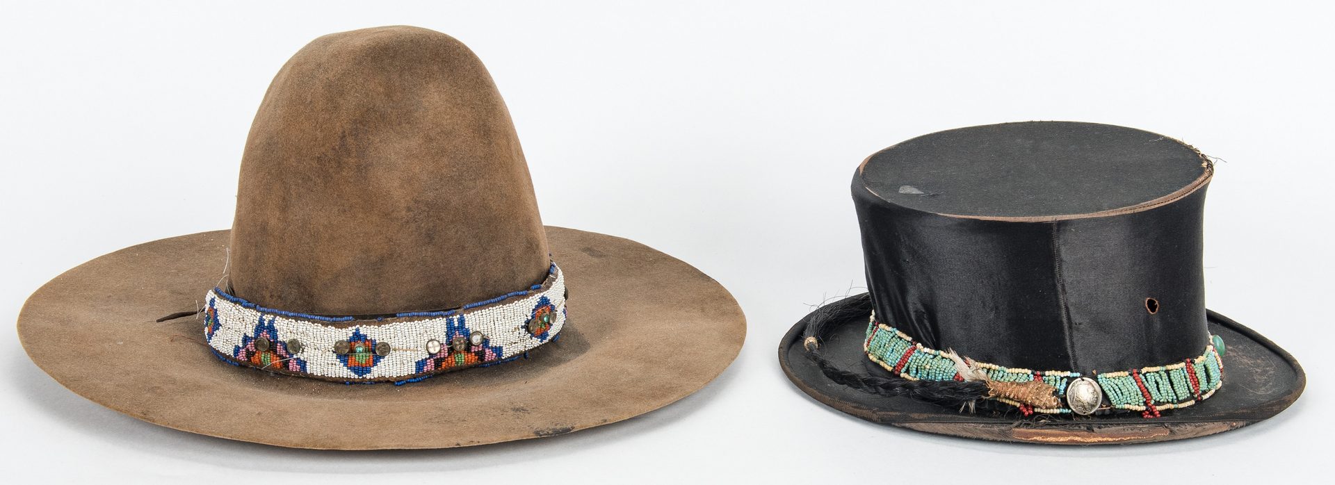 Lot 587: 2 Western Hats w/ Native American Beaded Bands