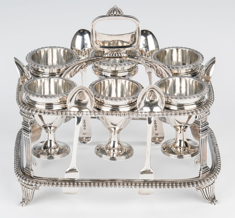 Lot 60: Edwardian Sterling Egg Cruet and Spoons