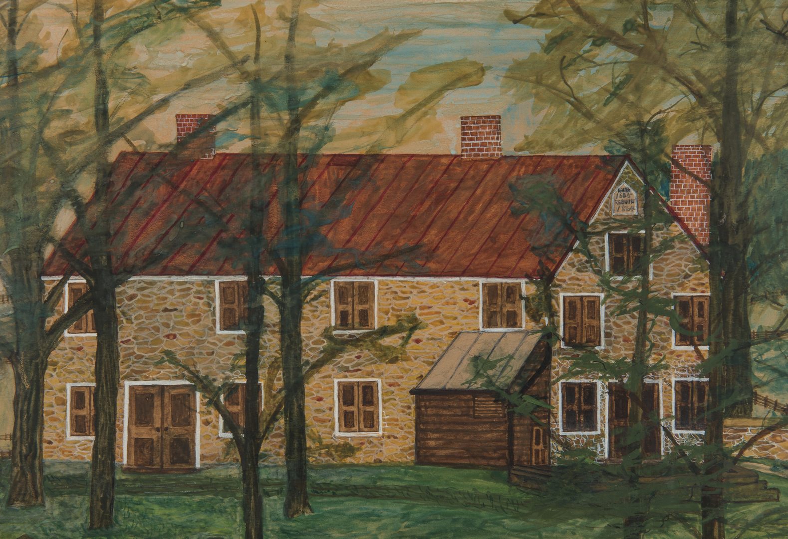 Lot 630: Pair 1930s Waterford VA Folk Art House Paintings