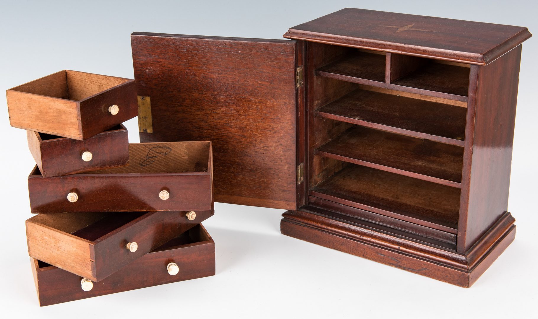 Lot 659: Miniature Inlaid Mahogany Spice Cabinet