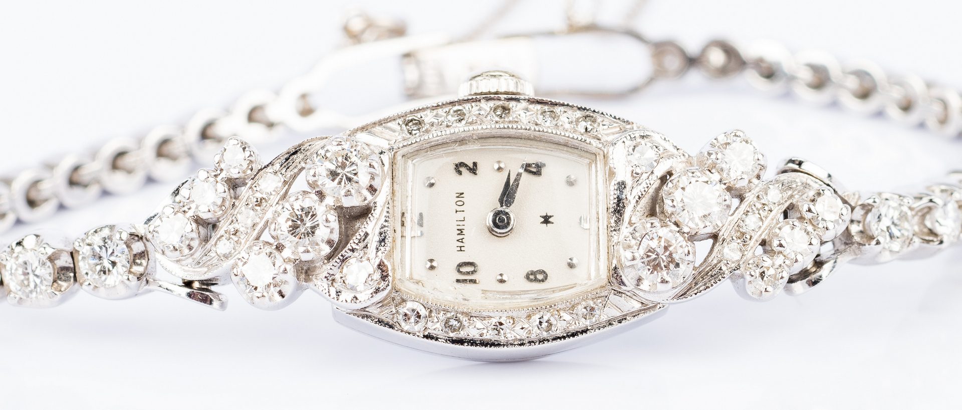 Lot 682: 14K Lady's Diamond Hamilton Watch