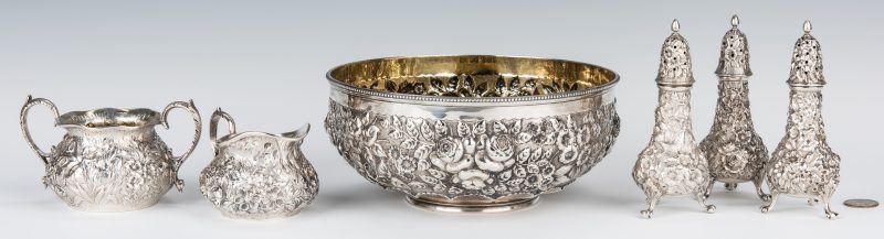 Lot 712: 6 Fine Sterling Repousse Table Items