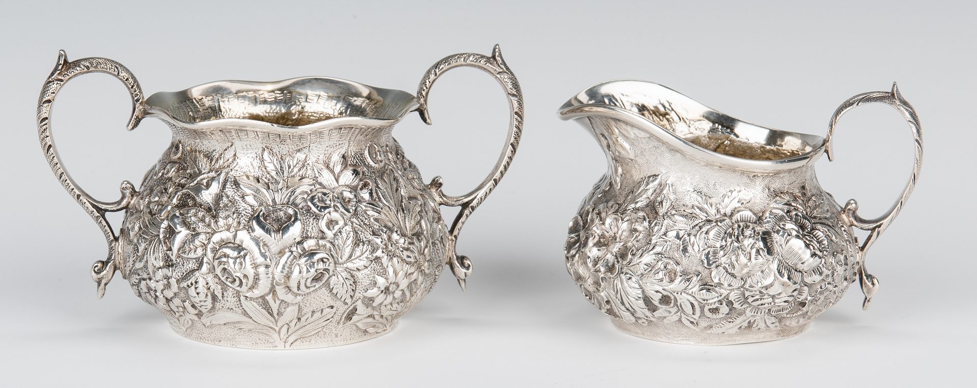 Lot 712: 6 Fine Sterling Repousse Table Items