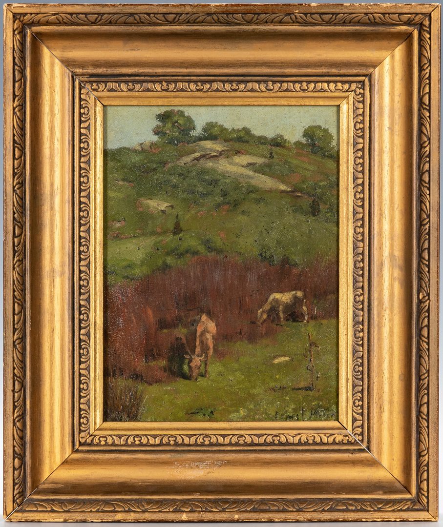 Lot 729: Ernest Parton Oil on Panel Pastoral Landscape