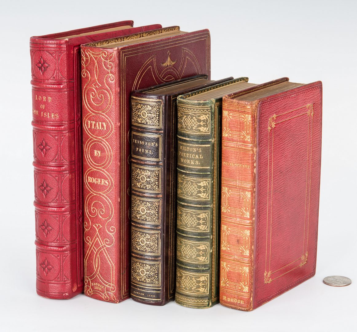 Lot 745: 5 Single Fore-Edge Painted Literary Books, Shakespeare, Tennyson, Milton