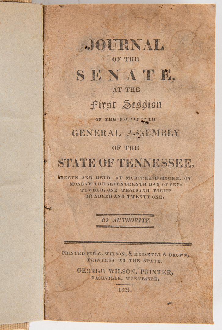 Lot 754: Journals of TN House & Senate 1821, 23, 24, 26, 29