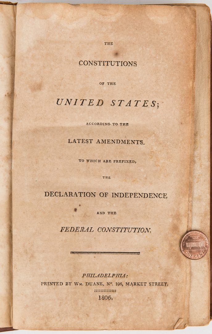 Lot 755: 5 Abram Maury Owned Books, incl. Declaration of Indepence/Constitution