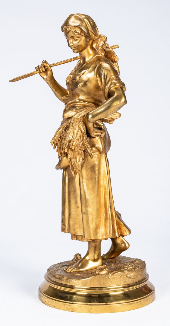 Lot 75: Eugene Aizelin Gilt Bronze Sculpture, "La Glaneuse"