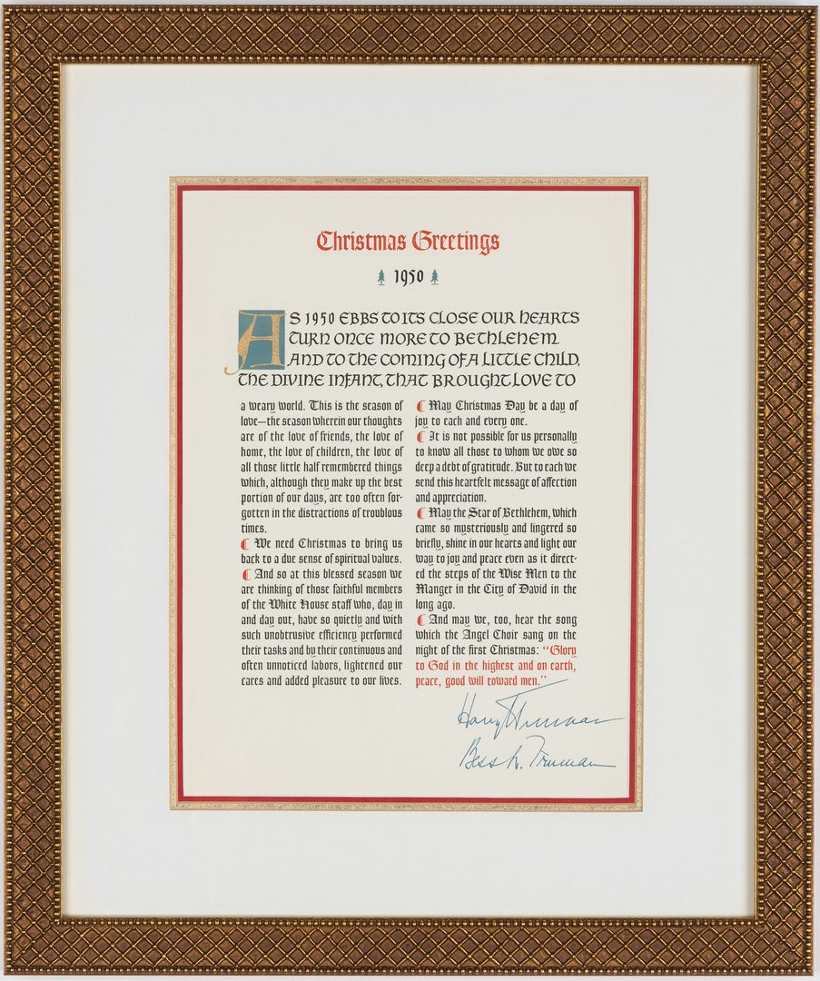 Lot 761: 5 Truman Christmas Gifts, incl. Hand Signed Photograph